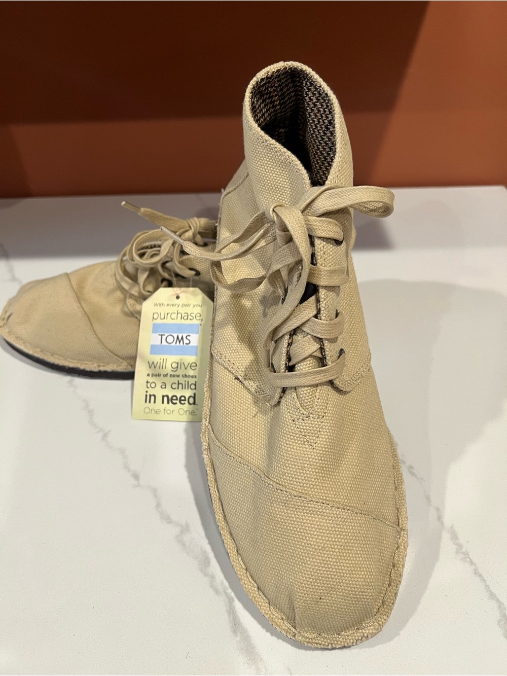 TOMS Mens Tan Canvas Lace-Up Boots